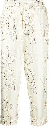 Graphic-Print Cropped Trousers-AA