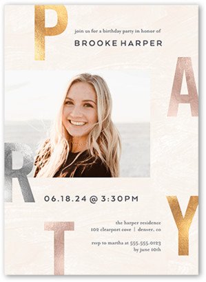 Adult Birthday Invitations: Standout Party Birthday Invitation, Beige, 5X7, Matte, Signature Smooth Cardstock, Square