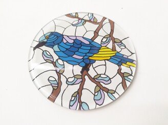 Glass Handpainted Round Coaster - Blue Jay, Mirror