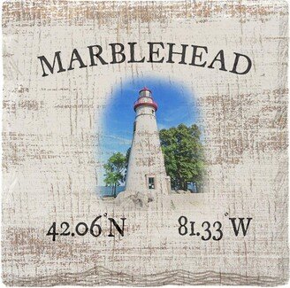 Marblehead Lighthouse White Latitude Longitude Drink Coaster Set
