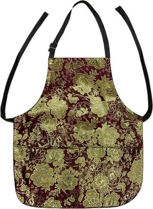 Us Handmade Apron With Asian Flowers Burgundy Pattern Cotton Fabric Reversible 2 in 1 Apron