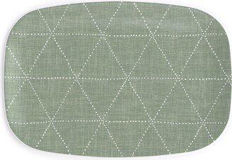 Serving Platters: Boho Triangles - Sage Serving Platter, Green