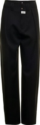 Oversize Black Wool Pants With Logo Woman