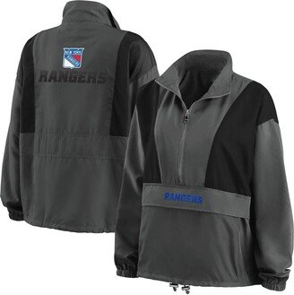 Women's Wear by Erin Andrews Charcoal New York Rangers Popover Packable Half-Zip Jacket