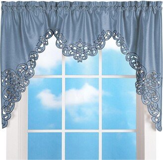 Collections Etc Elegant Scalloped Design Cut-Out and Embroidered Scroll Window Valance with Rod Pocket Top for Easy Hanging