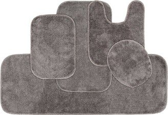 5pc Traditional Nylon Washable Bathroom Rug Set Gray