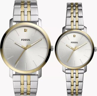 Fossil Outlet His And Her Lux Luther Three-Hand Two-Tone Stainless Steel Watch Gift Set jewelry