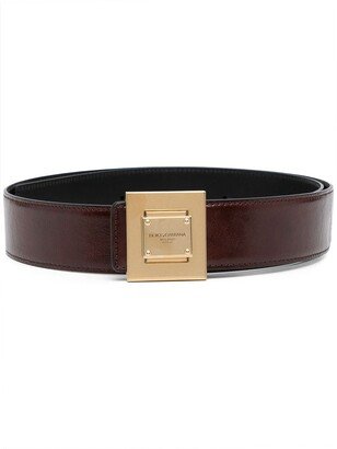 Engraved-Logo Leather Buckle Belt