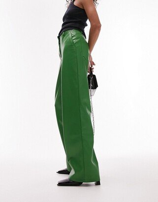 faux leather wide leg pants in green