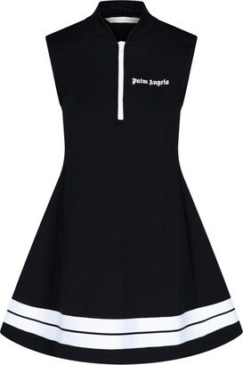 Zip-Up V-Neck Mini Dress