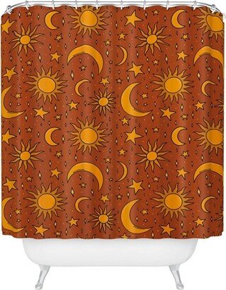 Vintage Star and Sun Shower Curtain Rust