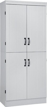 HOMCOM 70 4-Door Kitchen Pantry, Freestanding Storage Cabinet, 6-tier Cupboard with Adjustable Shelves for Living Room, Gray