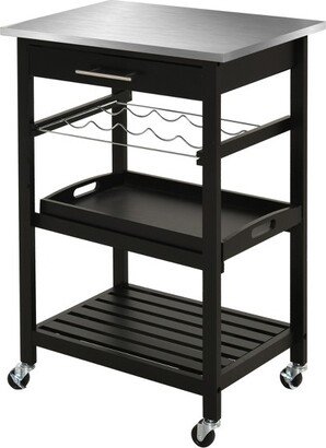 HOMCOM Kitchen island Cart Rolling Trolley Utility Serving Cart with Stainless Steel Tabletop, Wine Rack & Drawer