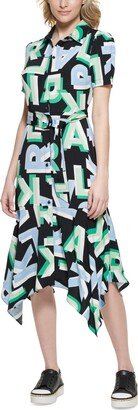 Women's Letter-Print Belted Midi Dress