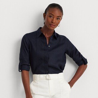 Lauren Petite Ralph Lauren Linen Roll Tab-Sleeve Shirt-AA