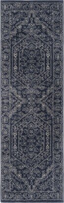 Adirondack Navy and Ivory 2'6 x 14' Runner Area Rug