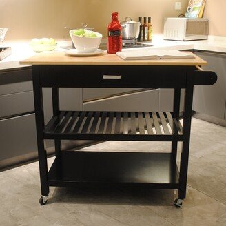 Kitchen Island & Kitchen Cart, Mobile Kitchen Island with Two Lockable Wheels, Rubber Wood Top, Black Color Design