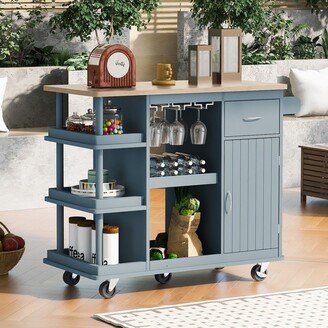 Aoolive Kitchen Island Cart on Wheels with Side Storage Shelves, Kitchen Storage Island with Adjustable Storage Shelve and Wine Rack