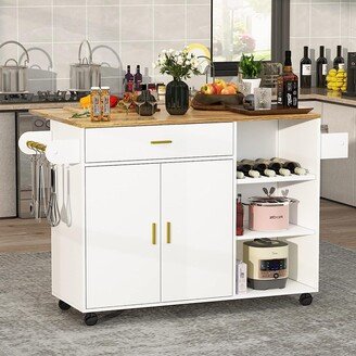 PAKASEPT Rolling Kitchen Island with Drop Leaf and Lockable Casters, Wine Rack