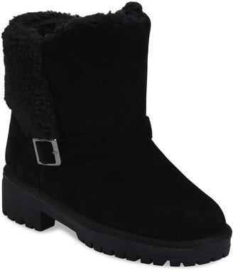 GAAHUU Buckled Faux Shearling Lined Lug Sole Boot