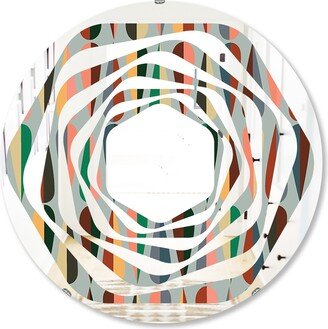 Designart 'Retro Abstract Drops IX' Printed Modern Round or Oval Wall Mirror - Whirl - Multi