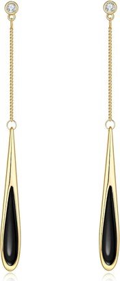 Liv Oliver 18K Gold Black Onyx Tear Drop Earrings