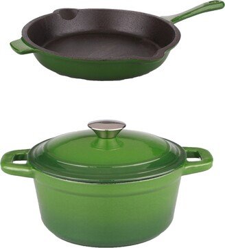 Neo Cast Iron Cookware 3 Quart Covered Dutch Oven and 10 Fry Pan, Set of 2