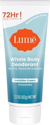 Lume Whole Body Invisible Cream Tube Deodorant - Unscented - 2.2oz