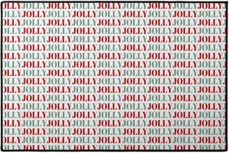 Door Mats: Jolly Print - Red And Green Door Mat, Red