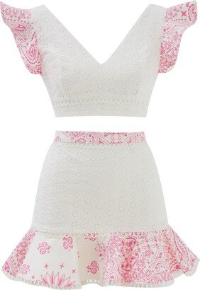 Selen Jewels Roselenda Mini Pink White Skirt And Crop Set Two Piece