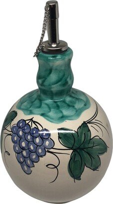 Ceramic Olive Oil Bottle With Grapes & Cherries Decanter, Evoo Cruet Made in Italy Pottery-AA