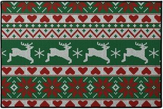 Door Mats: Christmas Knit - Green And Red Door Mat, Multicolor