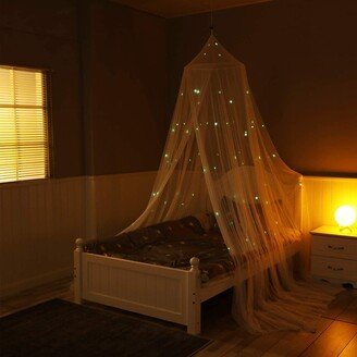 Shatex luminous Moqsuito Net Round Hoop Bed Canopy 1.64*7.55*27.89ft,White