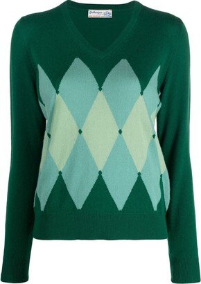 argyle-check V-neck jumper-AB