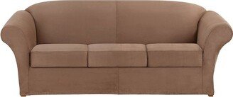 4pc Ultimate Stretch Suede Sofa Slipcovers Luggage Brown