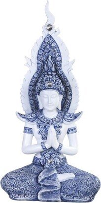 12H Blue and White Buddha Praying Statue Feng Shui Decoration Religious Figurine Home Decor Perfect Gift for House Warming, Holidays and Bi