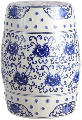 Lotus Flower Chinoiserie Ceramic Drum Garden Stool