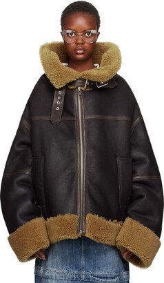 Brown Pin-Buckle Shearling Jacket
