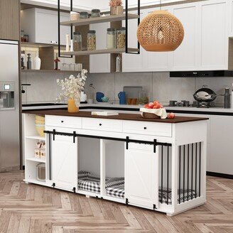 FAMAPY Dog Crate Kitchen Cabinet Island Dog Kennel with Push Door Shelf - 86.6W