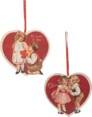 Bethany Lowe Designs Valentine's Day Valentine Children Dummy Boards - Two Valentine's Day Ornaments 3.5 Inches - Retro Vintage - Rl9789 - Mdf (Medium-Density