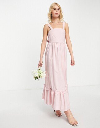 Bridesmaid bow back midi dress with tiered hem in baby pink