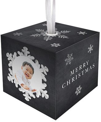 Ornaments: Whimsy Snowflake Frame Cube Ornament, Gray, Cubed Ornament