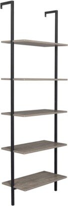 5-Shelf Wood Ladder Bookcase with Metal Frame, Industrial 5-Tier Modern Ladder Shelf Wood Shelves,Grey