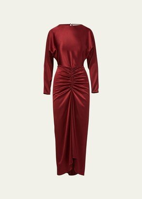 Sabri Silk Long-Sleeve Ruched Maxi Dress