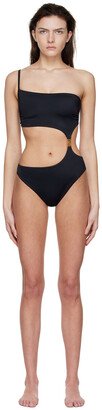 Black Nylon Single-Shoulder One-Piece Swimsuit