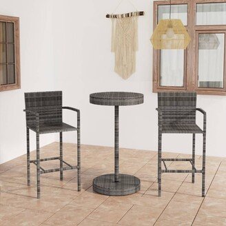 3 Piece Patio Bar Set Poly Rattan Gray