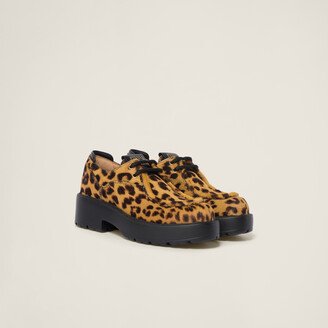 Leopard-print Calf Hair Leather Lace-up Shoes