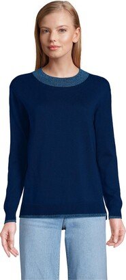 Women's Fine Gauge Cotton Crewneck Sweater - Navy/blue marl trims