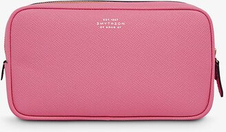 Mens Pink Panama Logo-embossed Double-zip Leather Wash bag