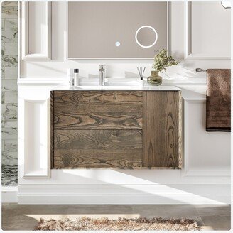 Ciocco 35 Inch Wall Mount Walnut Vanity with Solid Surface Integrated Sink